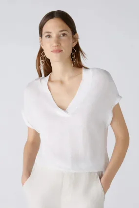 Oui V-Neck Linen Combo T-Shirt