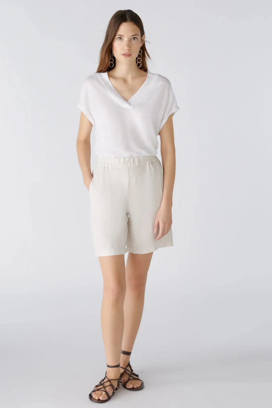 Oui V-Neck Linen Combo T-Shirt