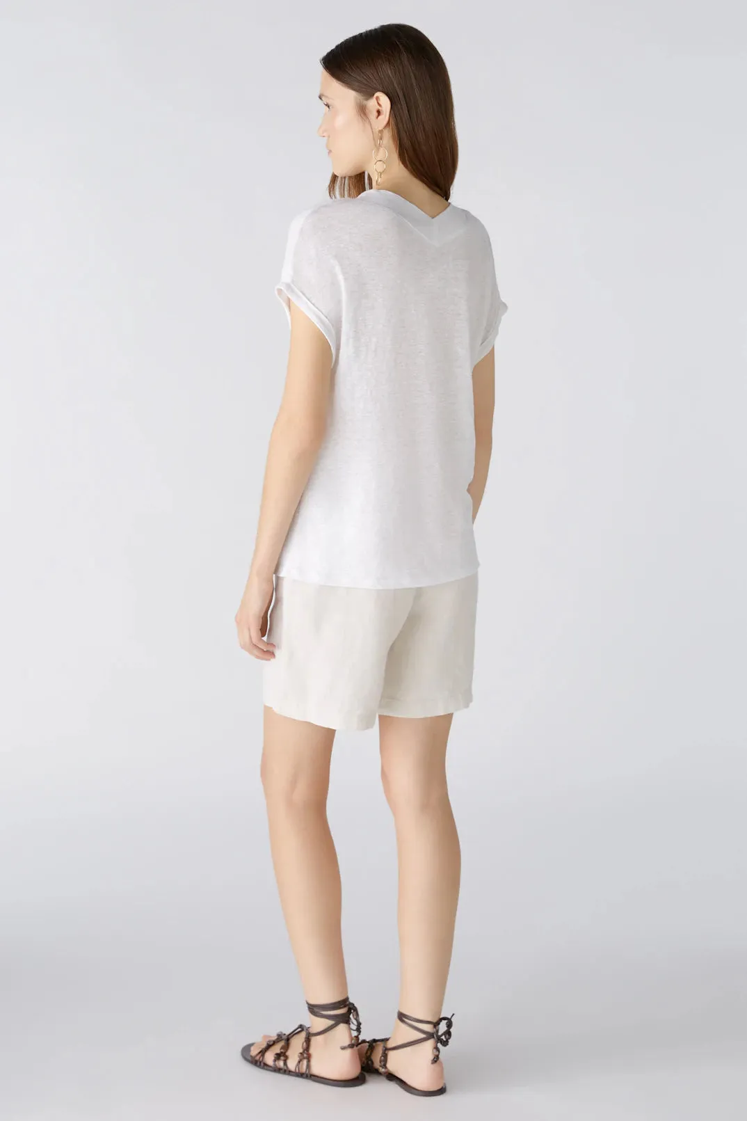 Oui V-Neck Linen Combo T-Shirt