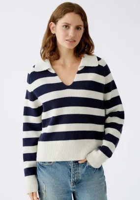 Oui Wool Blend V Neck Collar Jumper, Navy