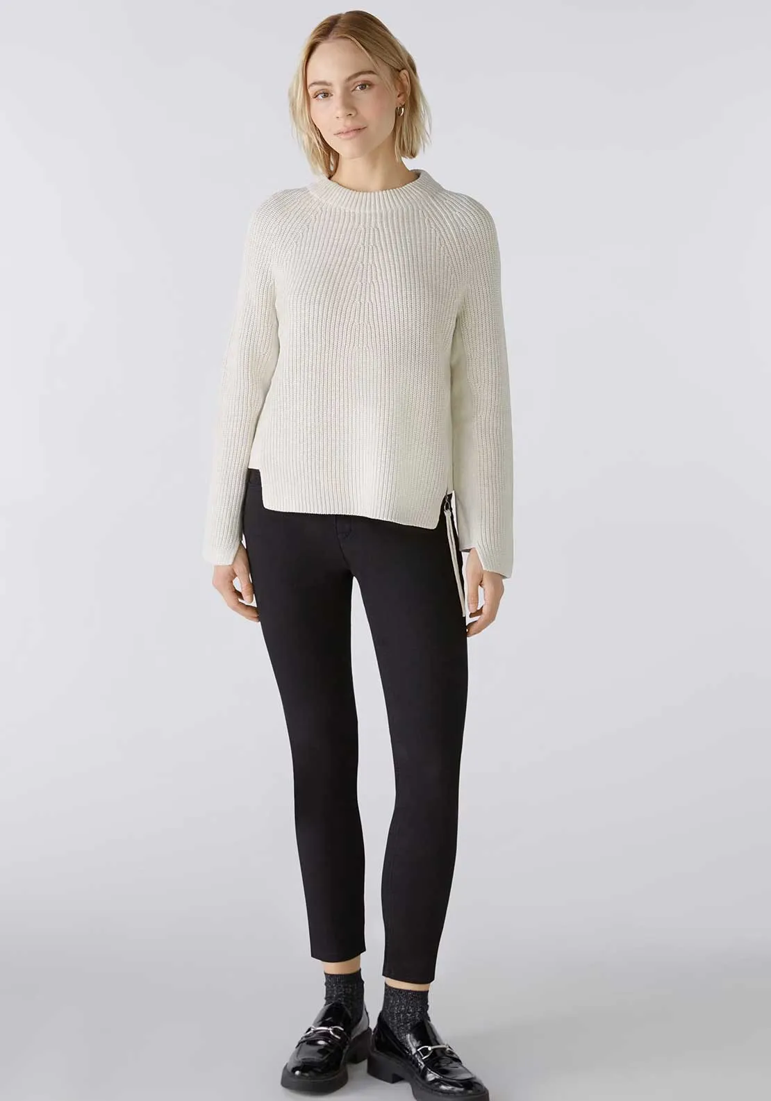 Oui Zip Detail Knitted Jumper, Off White