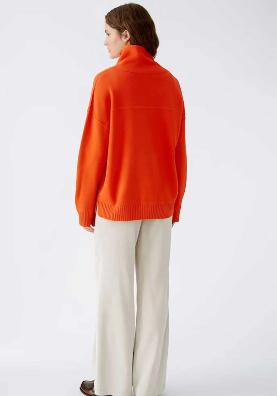 Oui Zip Neck Knit Jumper, Orange