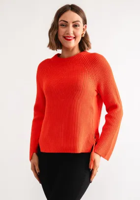 OUI Zip Up Side Detail Knitted Jumper, Orange