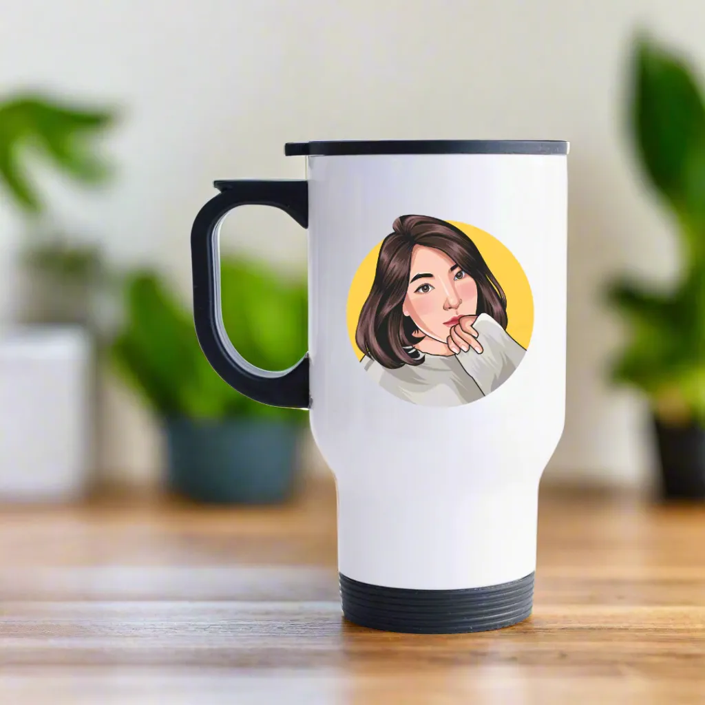 Personalized Insulated Coffee Mug with Photo Cartoonized Avatar - Gift for Her