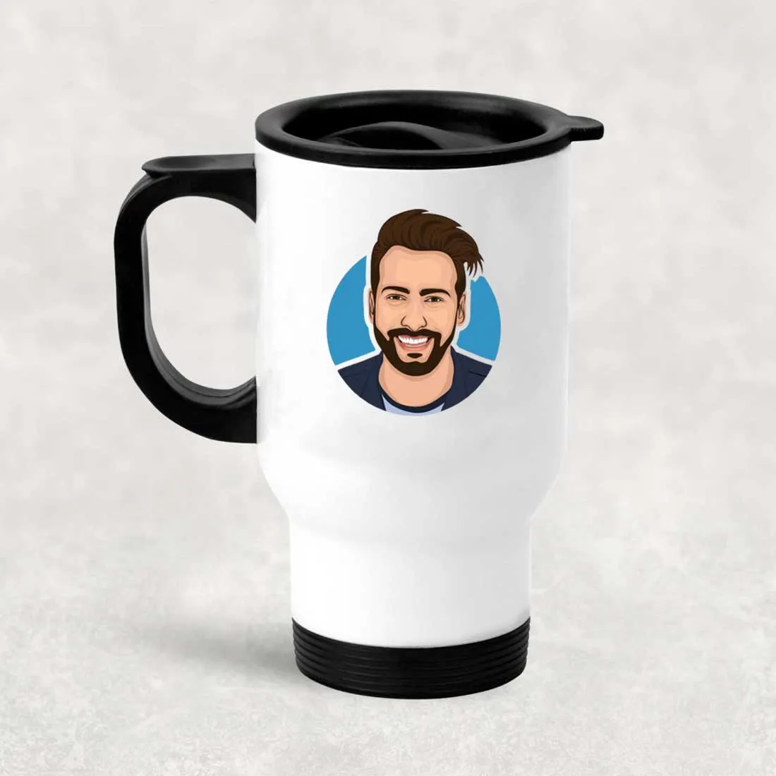 Personalized Insulated Travel Coffee Mug with Photo Cartoonized Avatar - Gift for Him