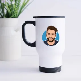 Personalized Insulated Travel Coffee Mug with Photo Cartoonized Avatar - Gift for Him