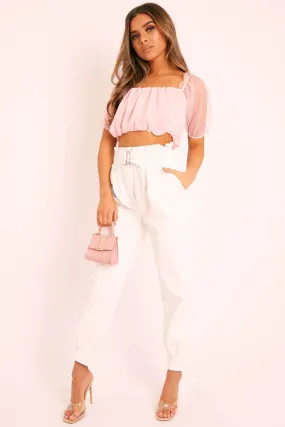 Pink Mesh Puffball Crop Top - Taja