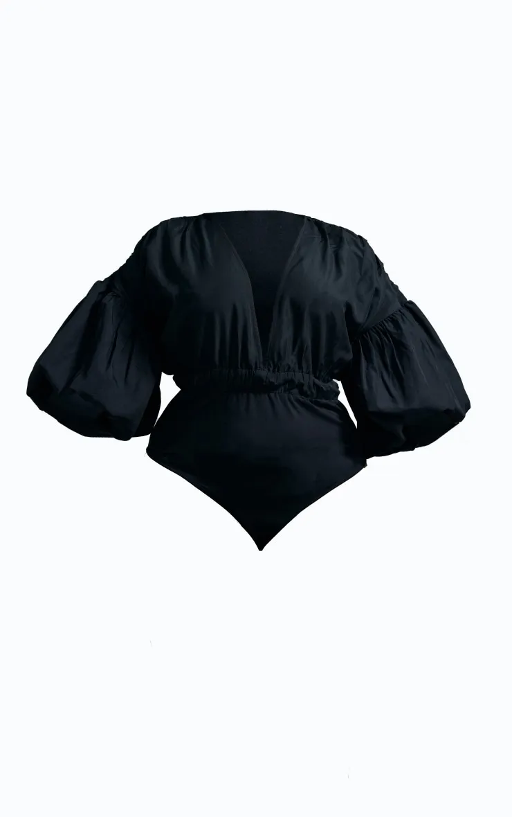 Plus Black Puffball Sleeve Bodysuit