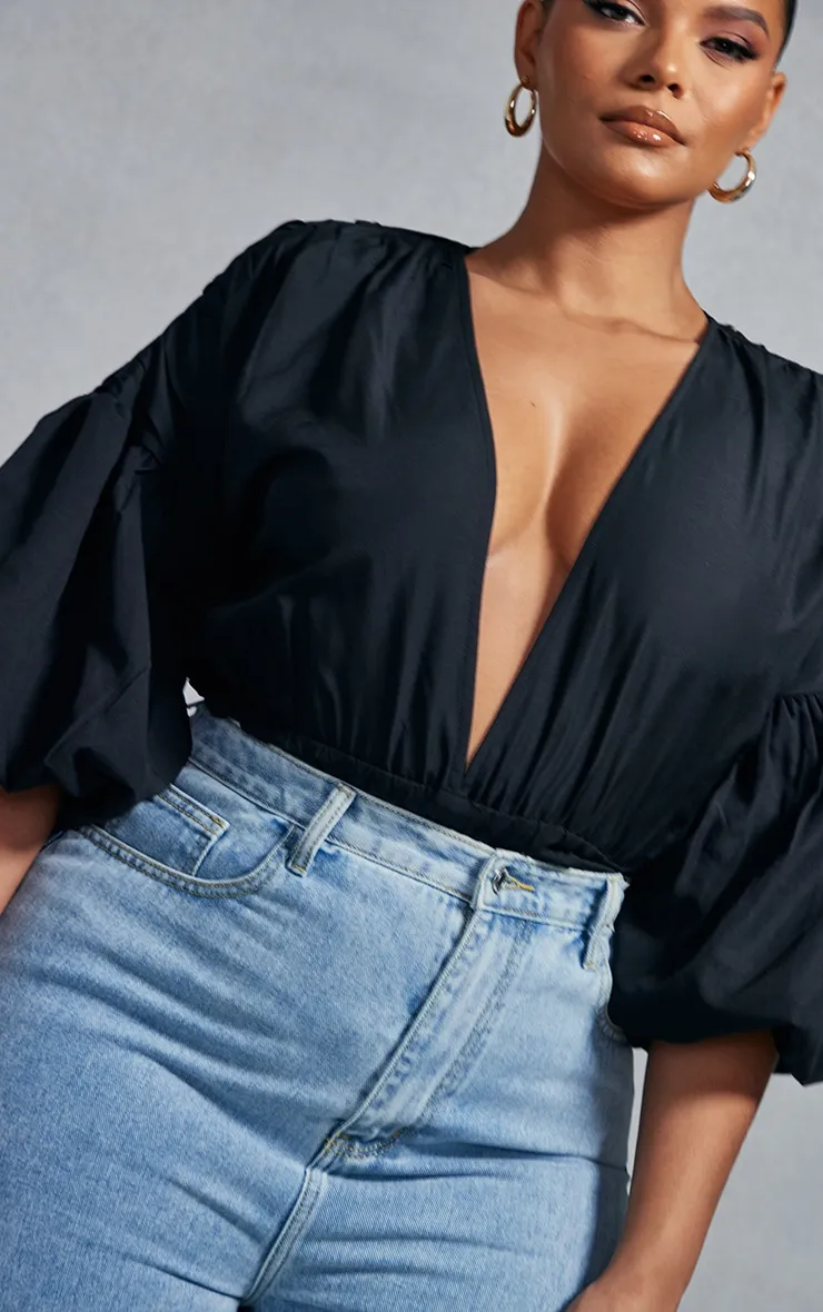 Plus Black Puffball Sleeve Bodysuit