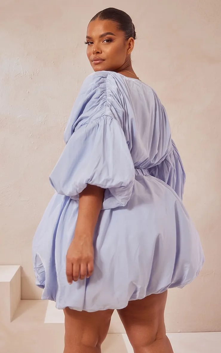 Plus Dusty Blue Puffball Hem Shift Dress