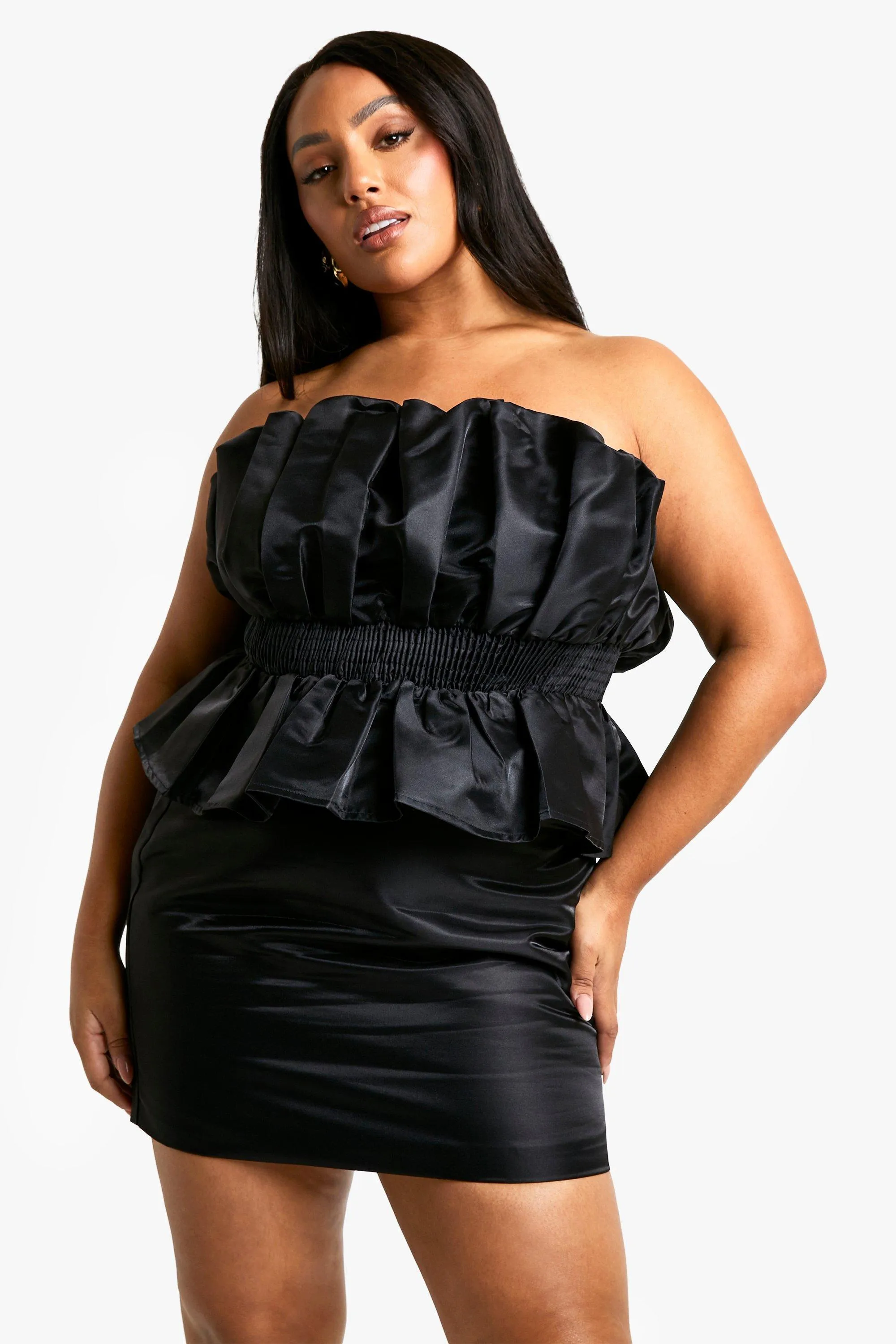 Plus Taffeta Puffball Peplum Top