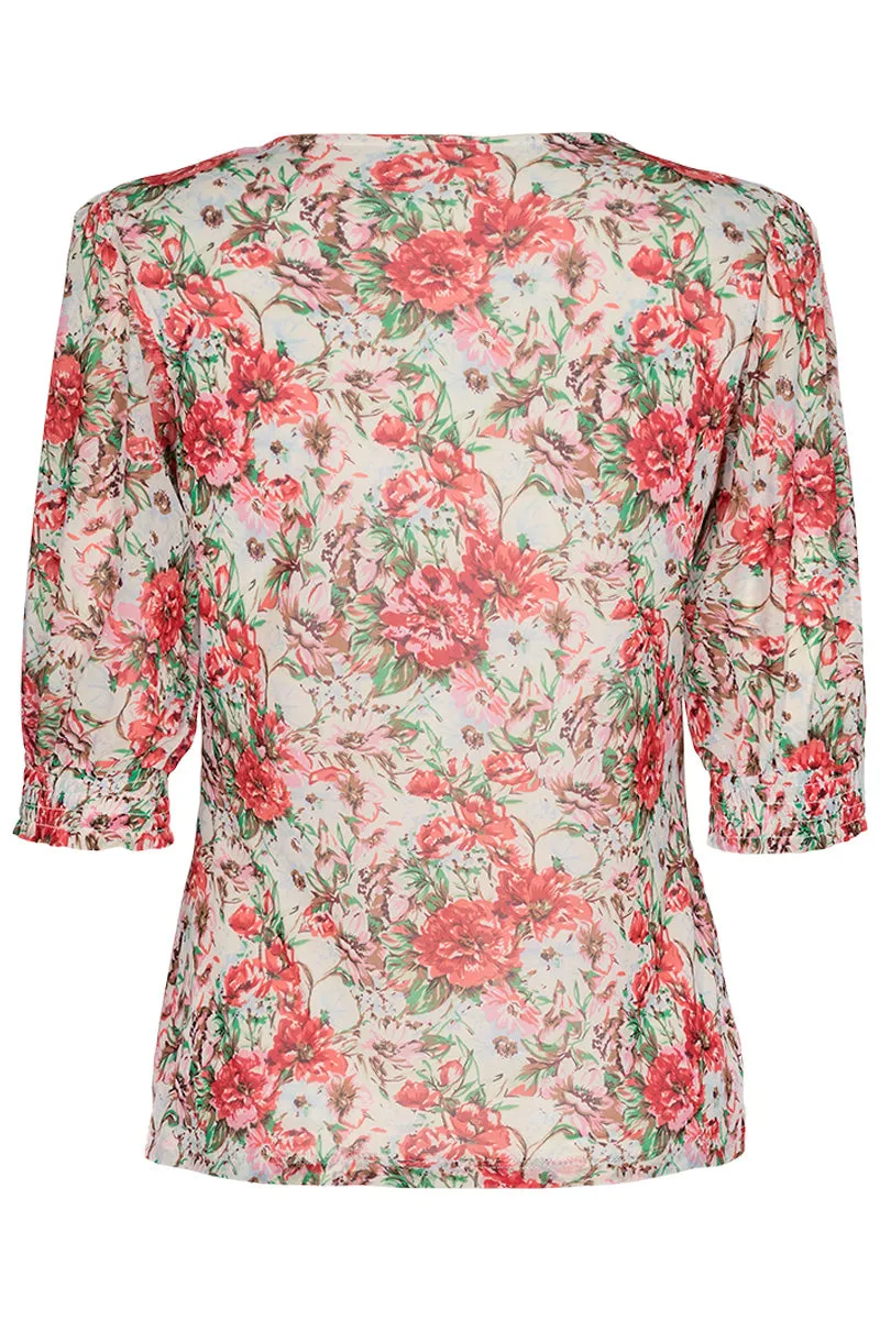 Pona Bl |Poppy Red Mix |Kortrmet bluse med print fra Freequent