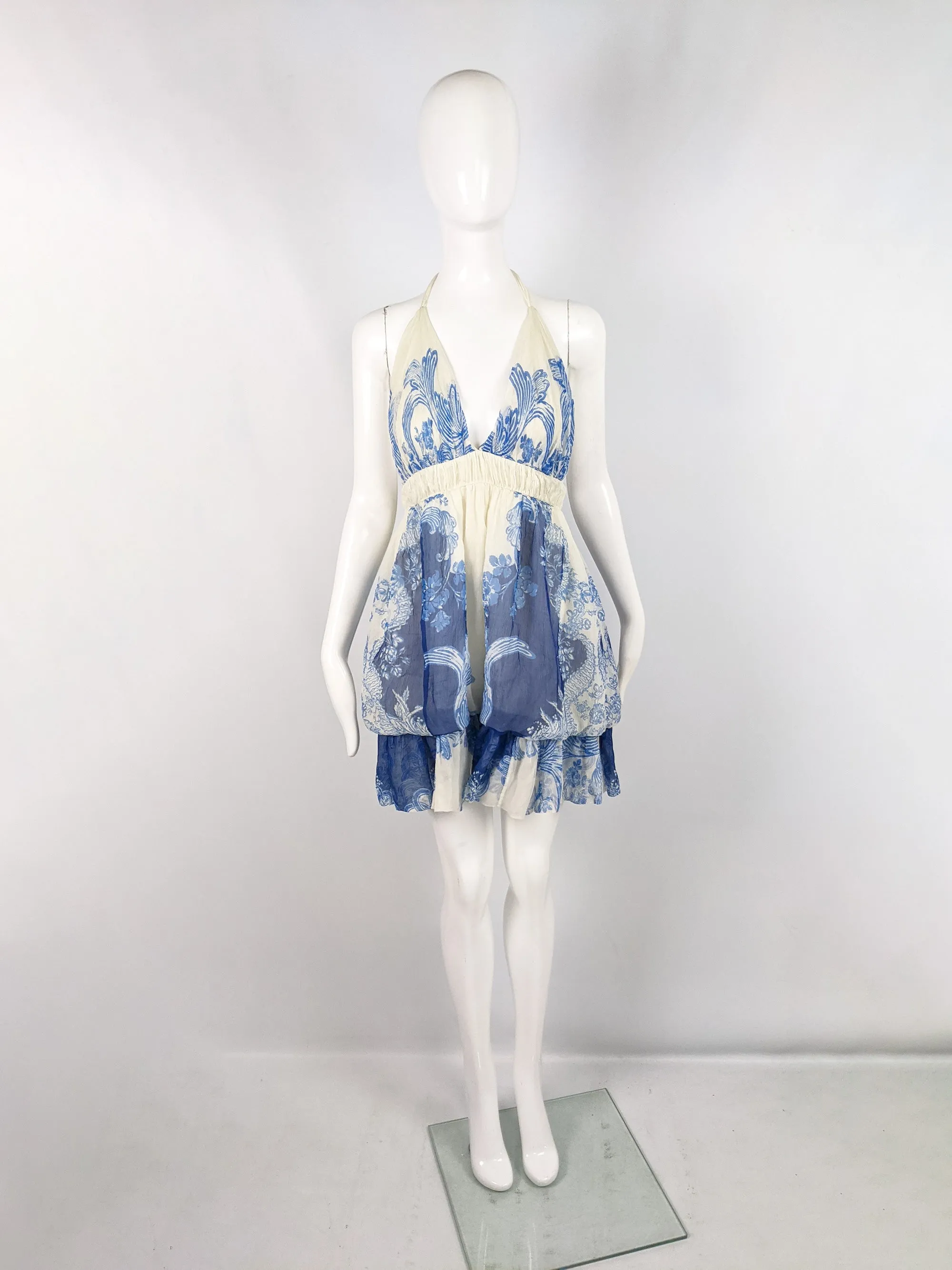 Preowned Cream & Blue Silk Chiffon Puffball Dress, Spring 2007