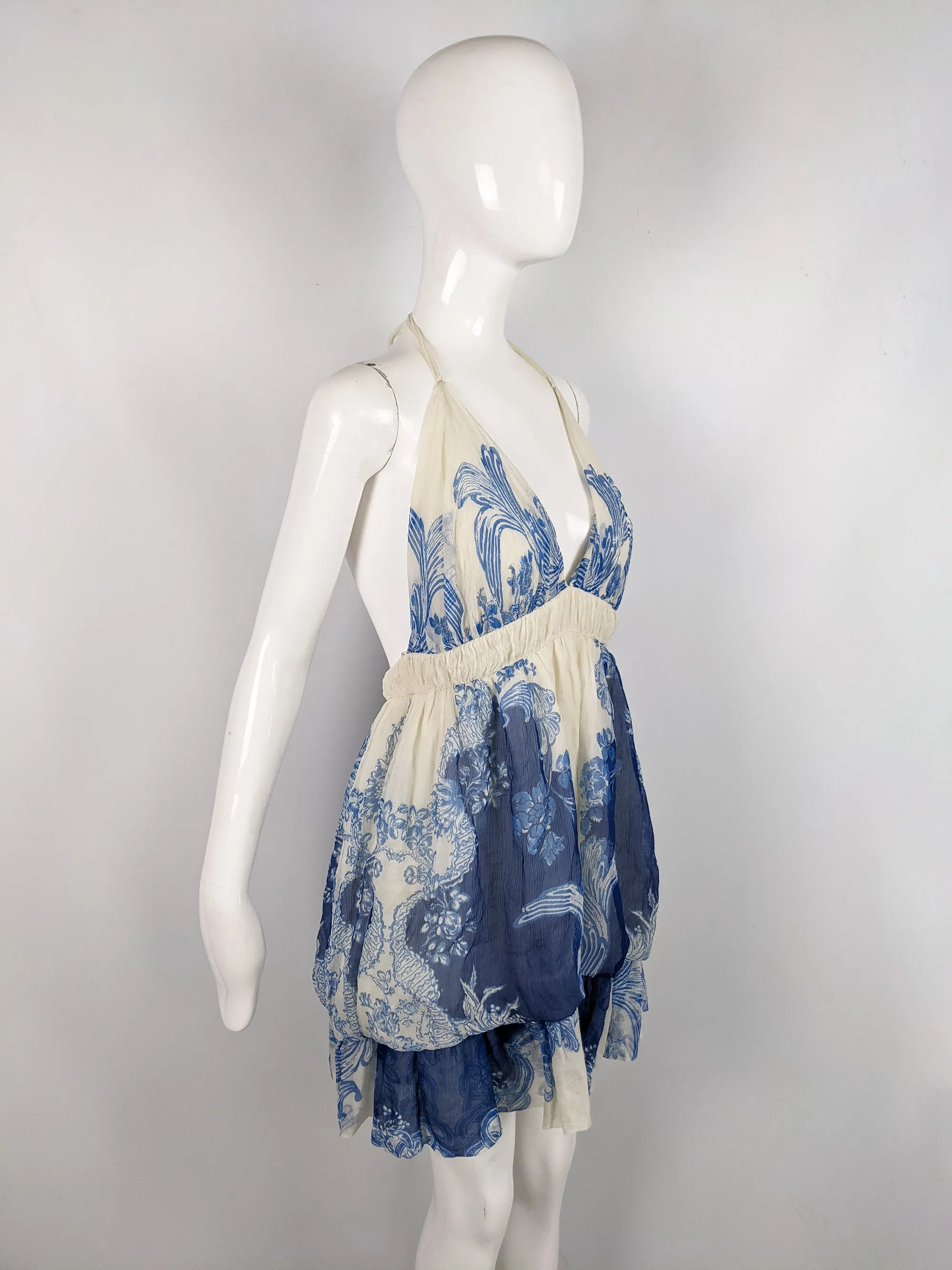 Preowned Cream & Blue Silk Chiffon Puffball Dress, Spring 2007