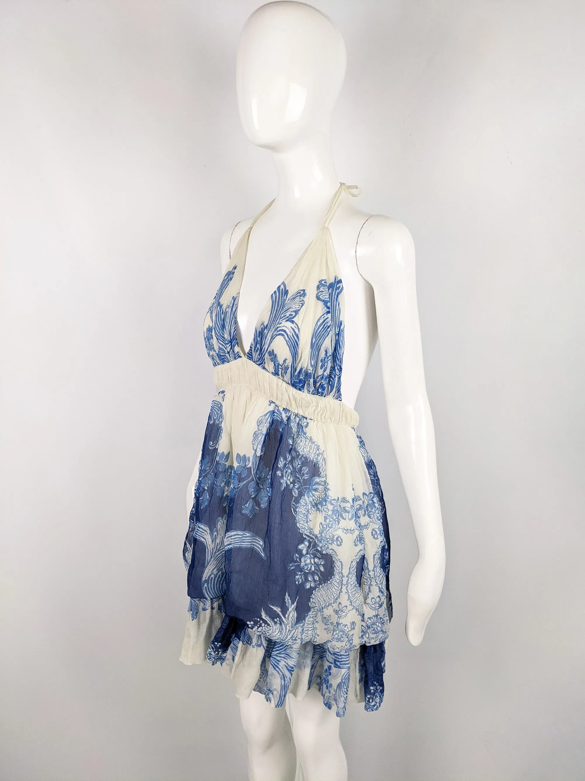 Preowned Cream & Blue Silk Chiffon Puffball Dress, Spring 2007