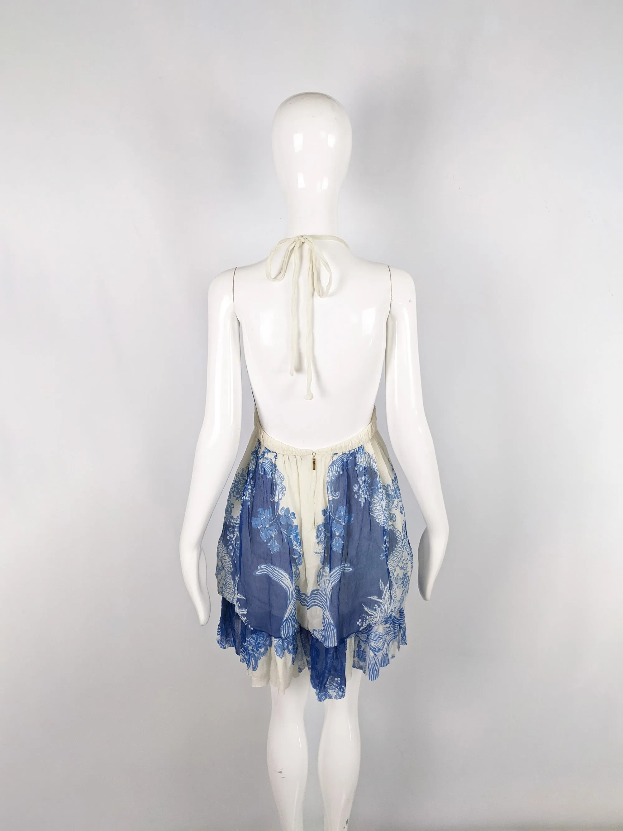 Preowned Cream & Blue Silk Chiffon Puffball Dress, Spring 2007