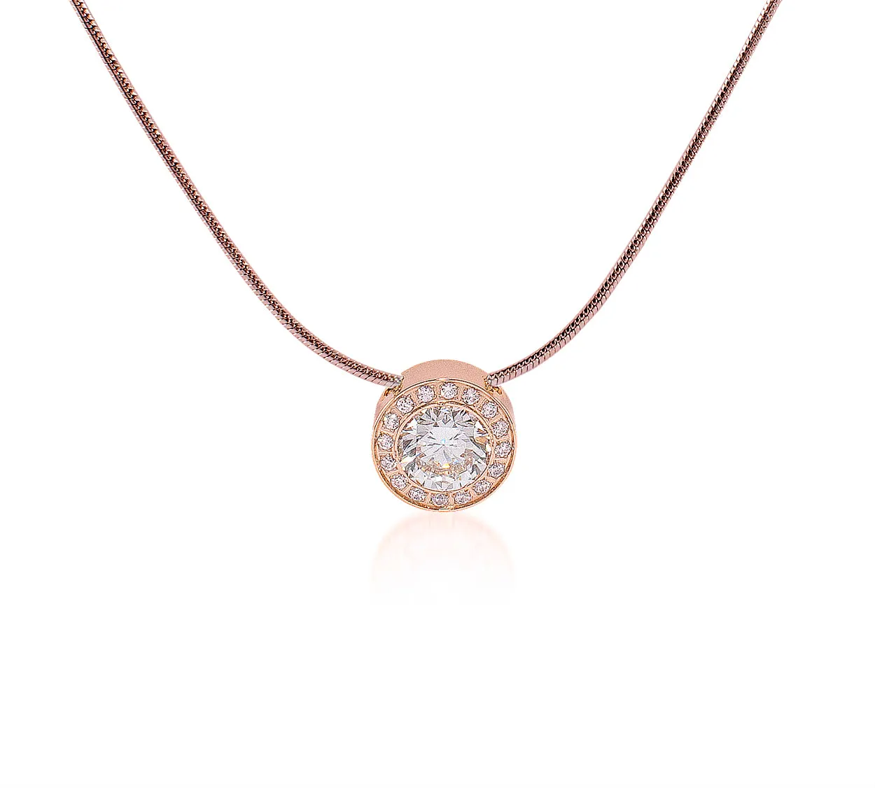 PT125RG B.Tiff Areolo 1ct Rose Gold Plated Stainless Steel Halo Pendant Necklace