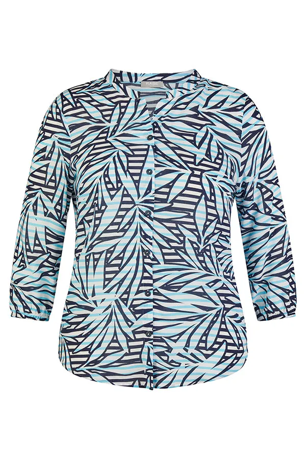 Rabe & LecomteAQUABLUE STRIPED LEAF PRINT BLOUSE