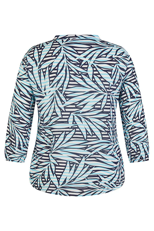 Rabe & LecomteAQUABLUE STRIPED LEAF PRINT BLOUSE