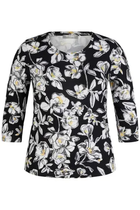 Rabe & LecomteBLACK FLORAL PRINT 3/4 SLEEVE T-SHIRT