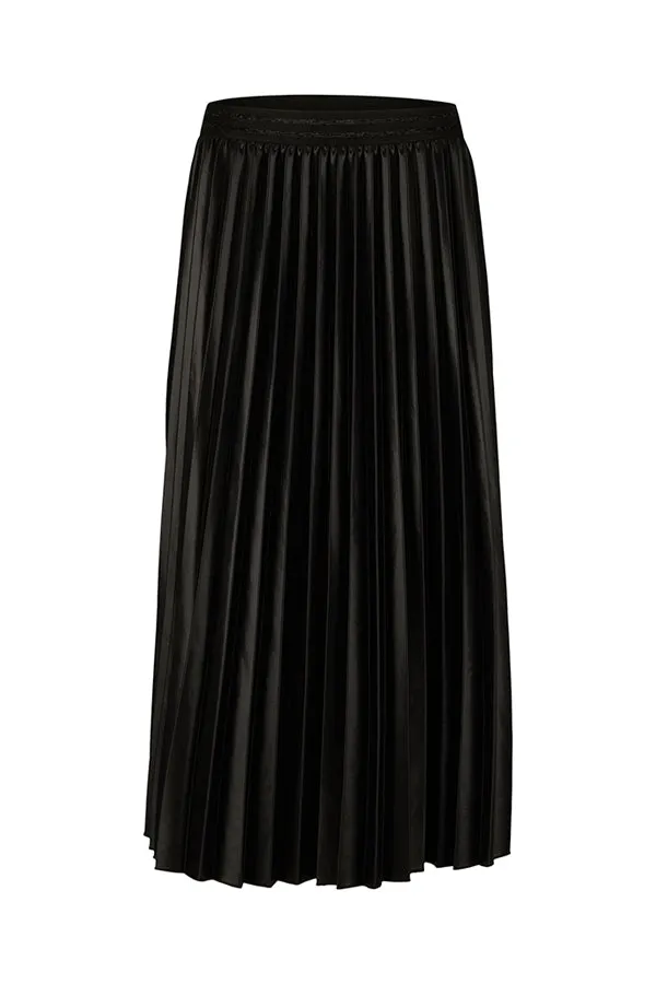 Rabe & LecomteBLACK SHINY PLEATED LONG SKIRT