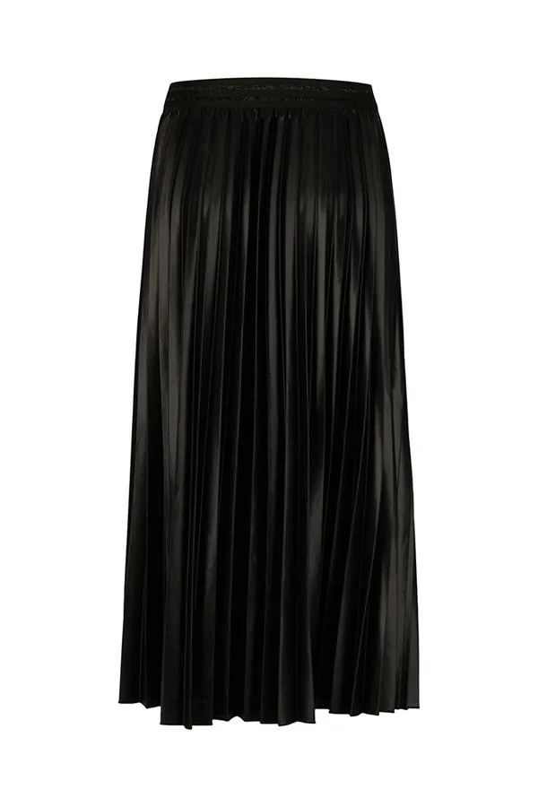 Rabe & LecomteBLACK SHINY PLEATED LONG SKIRT