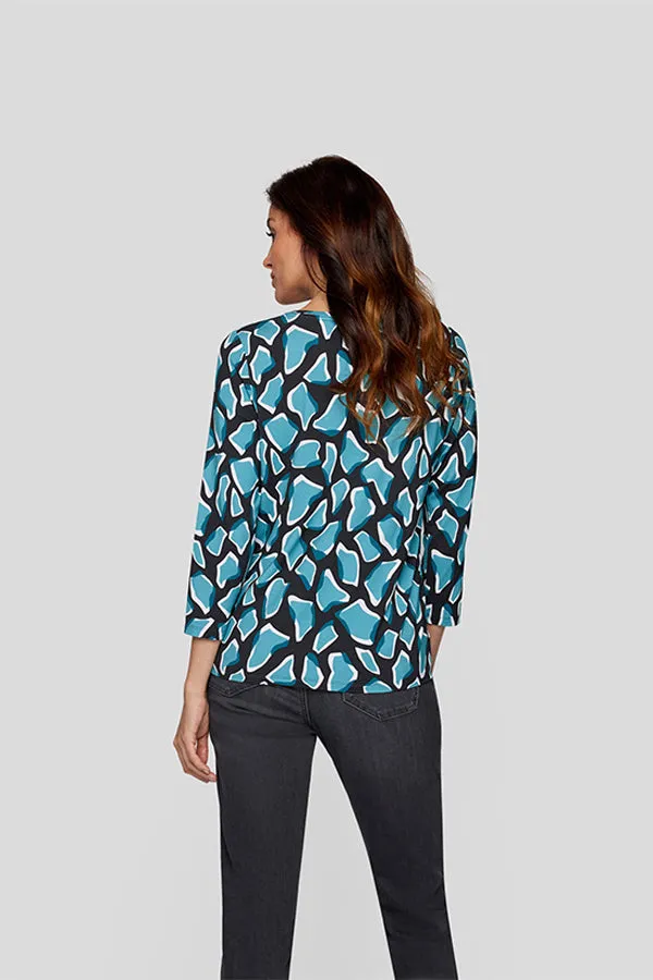 Rabe & LecomteBLUE ABSTRACT PRINT 3/4 SLEEVED T-SHIRT