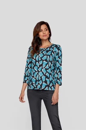 Rabe & LecomteBLUE ABSTRACT PRINT 3/4 SLEEVED T-SHIRT