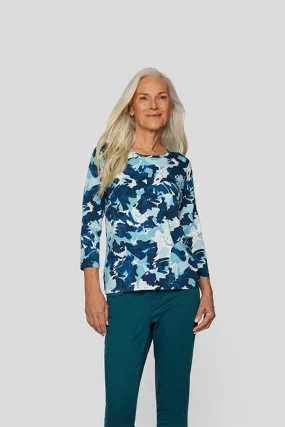 Rabe & LecomteBLUE FLORAL ABSTRACT PRINT T-SHIRT