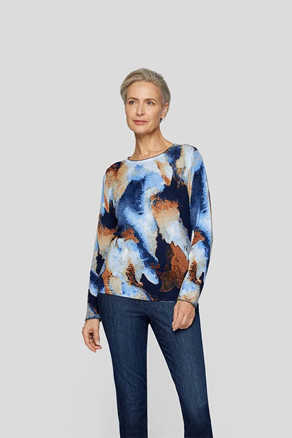 Rabe & LecomteBLUE WATERCOLOR PRINT LONG SLEEVE SHIRT