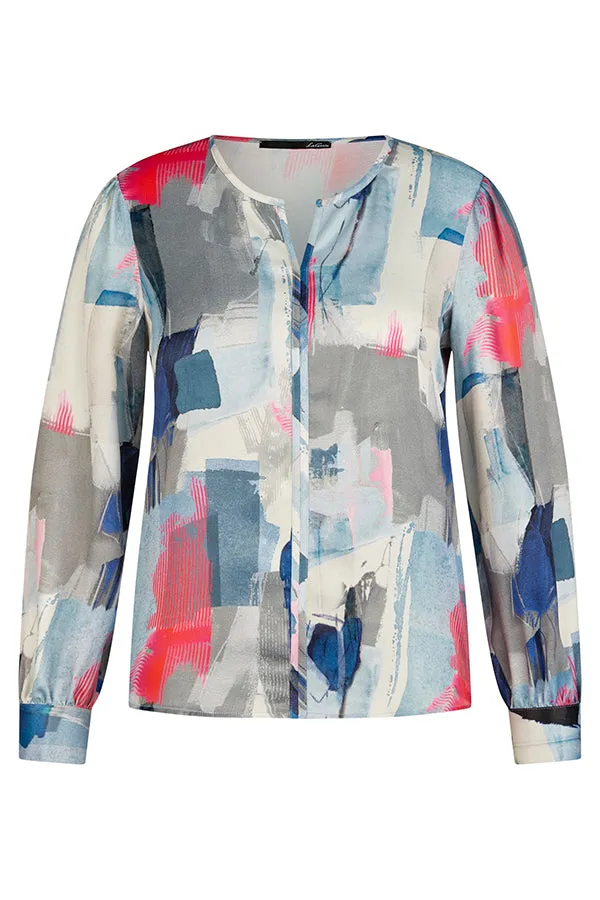 Rabe & LecomteBLUE WATERCOLOR V-NECK BLOUSE