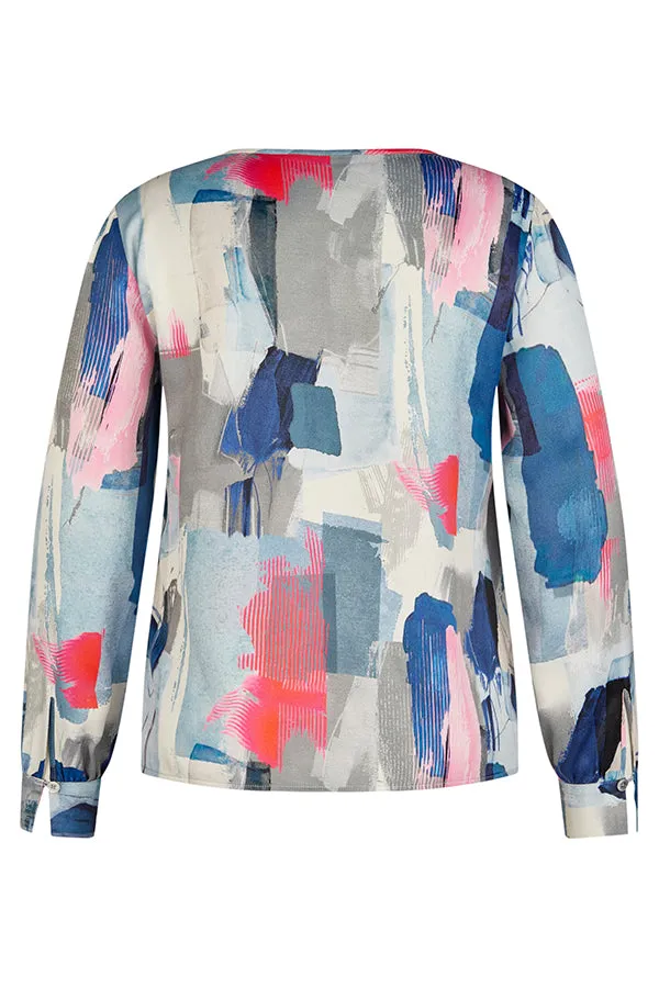 Rabe & LecomteBLUE WATERCOLOR V-NECK BLOUSE