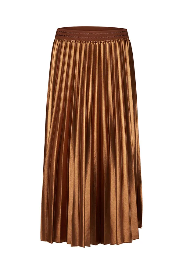 Rabe & LecomteBROWN SHINY PLEATED LONG SKIRT