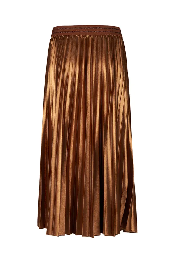 Rabe & LecomteBROWN SHINY PLEATED LONG SKIRT