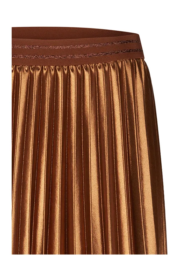 Rabe & LecomteBROWN SHINY PLEATED LONG SKIRT