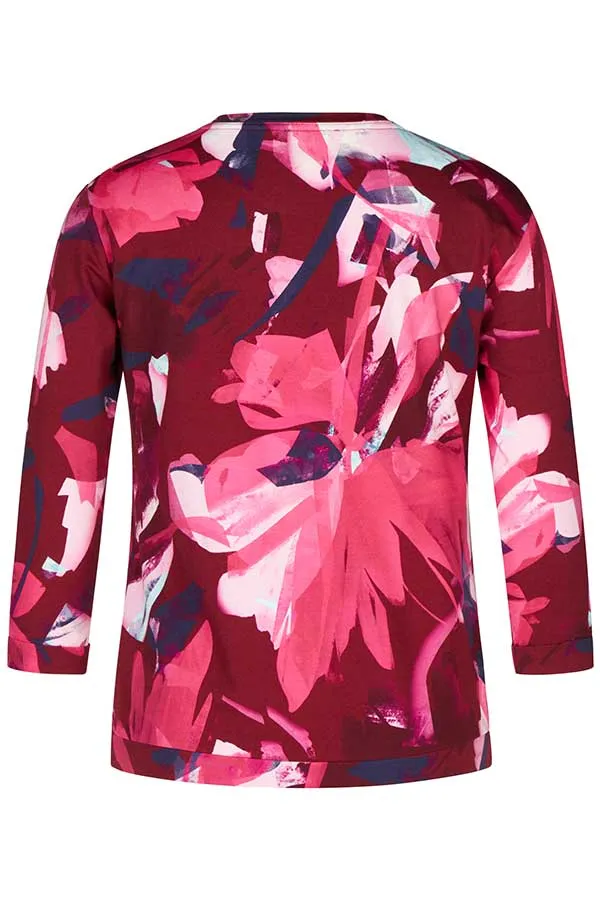 Rabe & LecomteBURGUNDY ABSTRACT FLORAL PRINT BEDAZZELED T-SHIRT