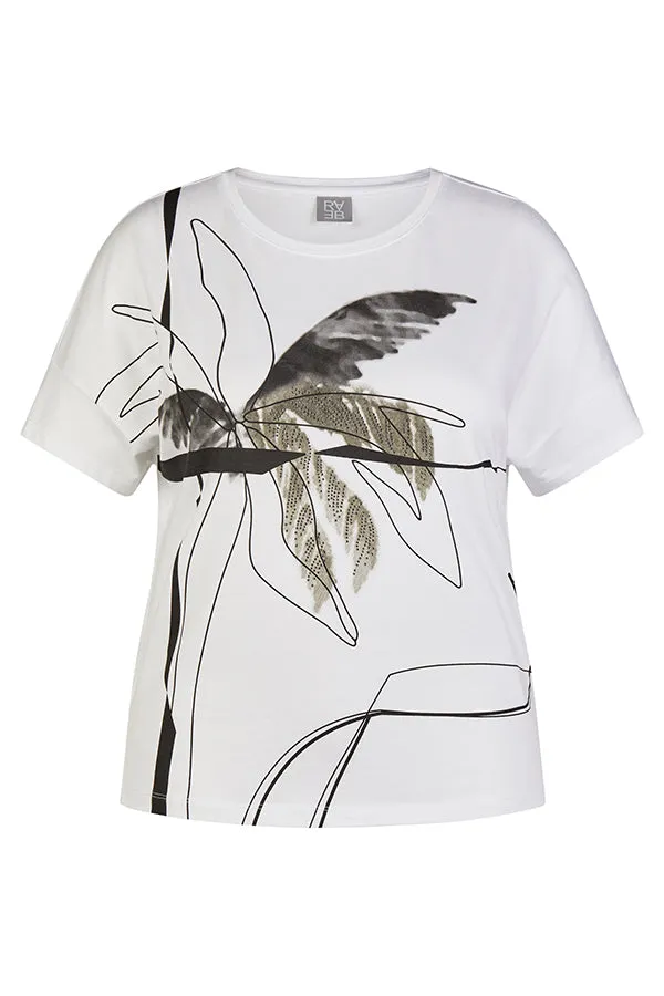 Rabe & LecomteEUCALYPTUS PRINT STUDDED WHITE T-SHIRT