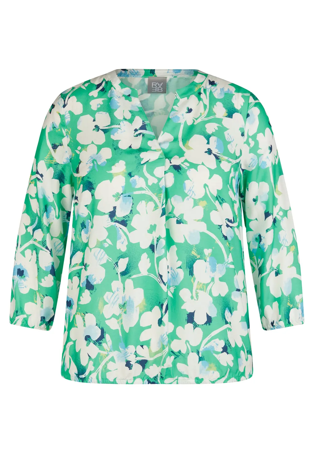 Rabe & LecomteGREEN FLORAL PRINT V-NECK BLOUSE