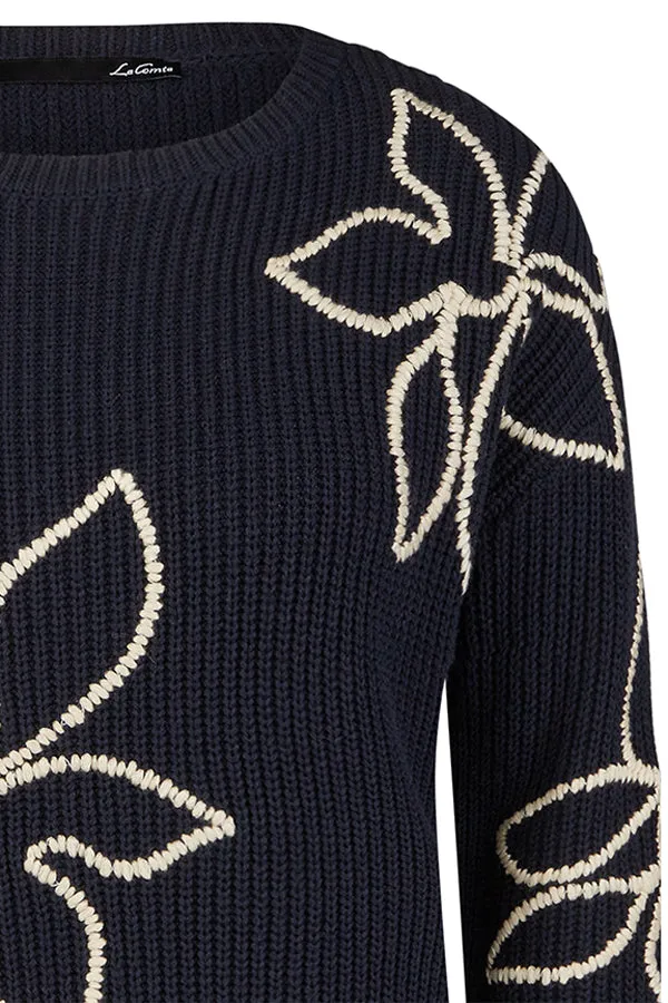 Rabe & LecomteNAVY EMBROIDERED FLOWER CREWNECK JUMPER