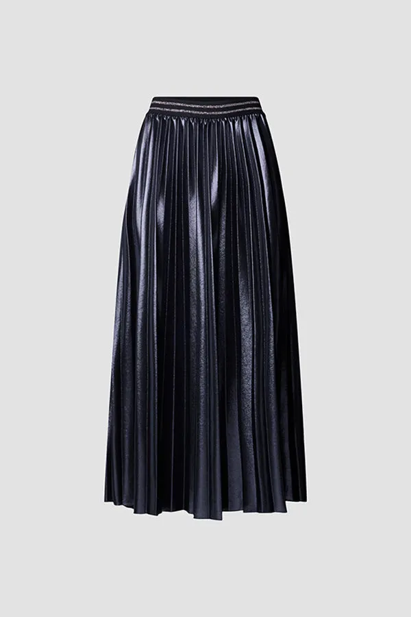 Rabe & LecomteNAVY FAUX LEATHER PLEATED SKIRT