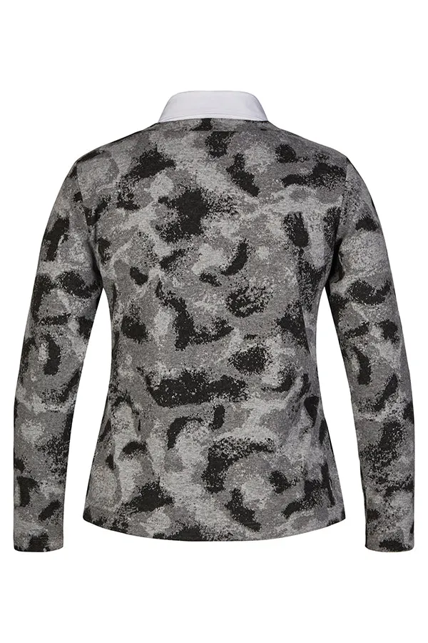 Rabe & LecomtePRINTED GREY FINE KNIT SHIRT COLLAR JUMPER