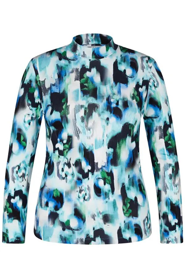 Rabe & LecomteTURQUOISE ABSTRACT PRINT HIGH NECK T-SHIRT