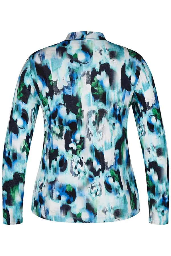 Rabe & LecomteTURQUOISE ABSTRACT PRINT HIGH NECK T-SHIRT