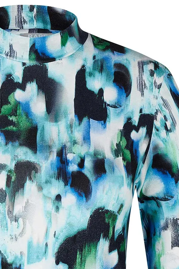 Rabe & LecomteTURQUOISE ABSTRACT PRINT HIGH NECK T-SHIRT