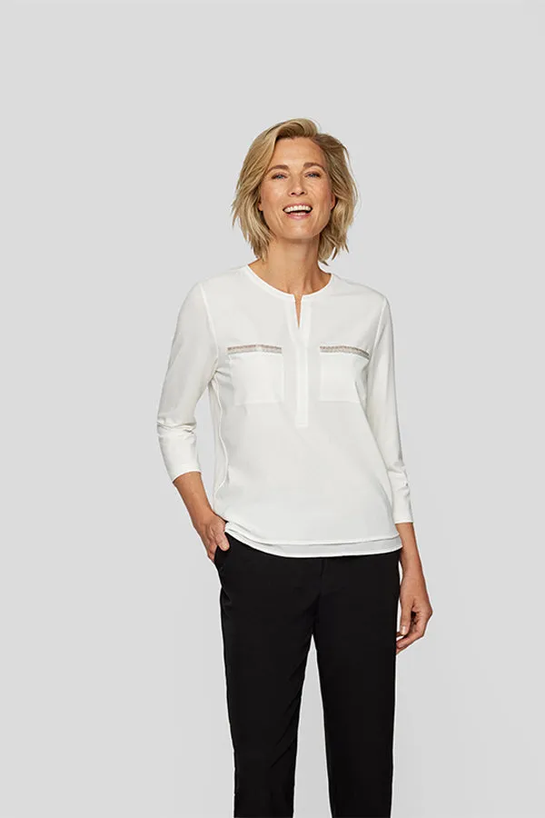 Rabe & LecomteWHITE STUDDED V-NECK BLOUSE