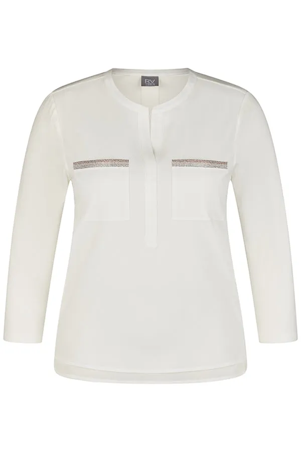 Rabe & LecomteWHITE STUDDED V-NECK BLOUSE