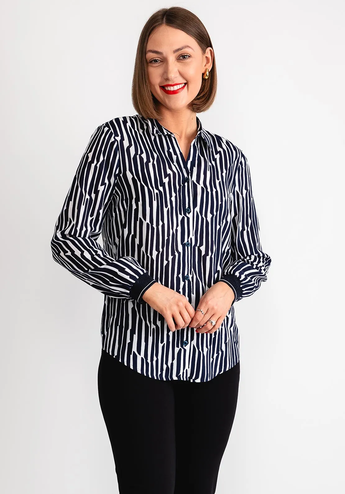 Rabe Abstract Print Shirt, Navy and White