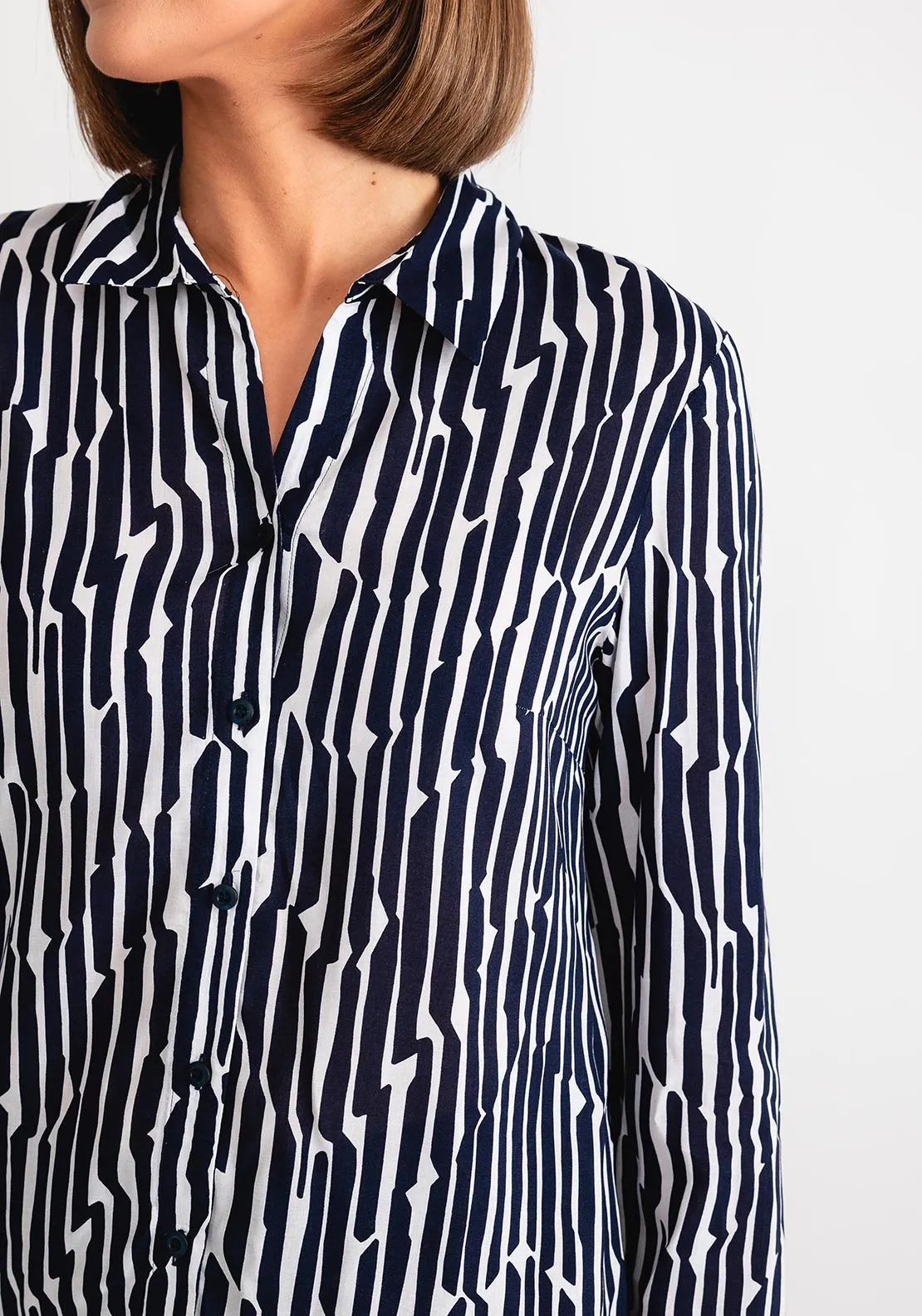 Rabe Abstract Print Shirt, Navy and White