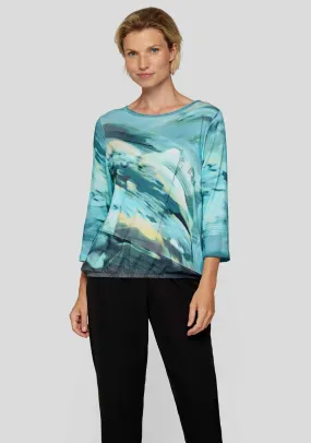 Rabe Blurred Graphic Print Elastic Hem Top, Blue