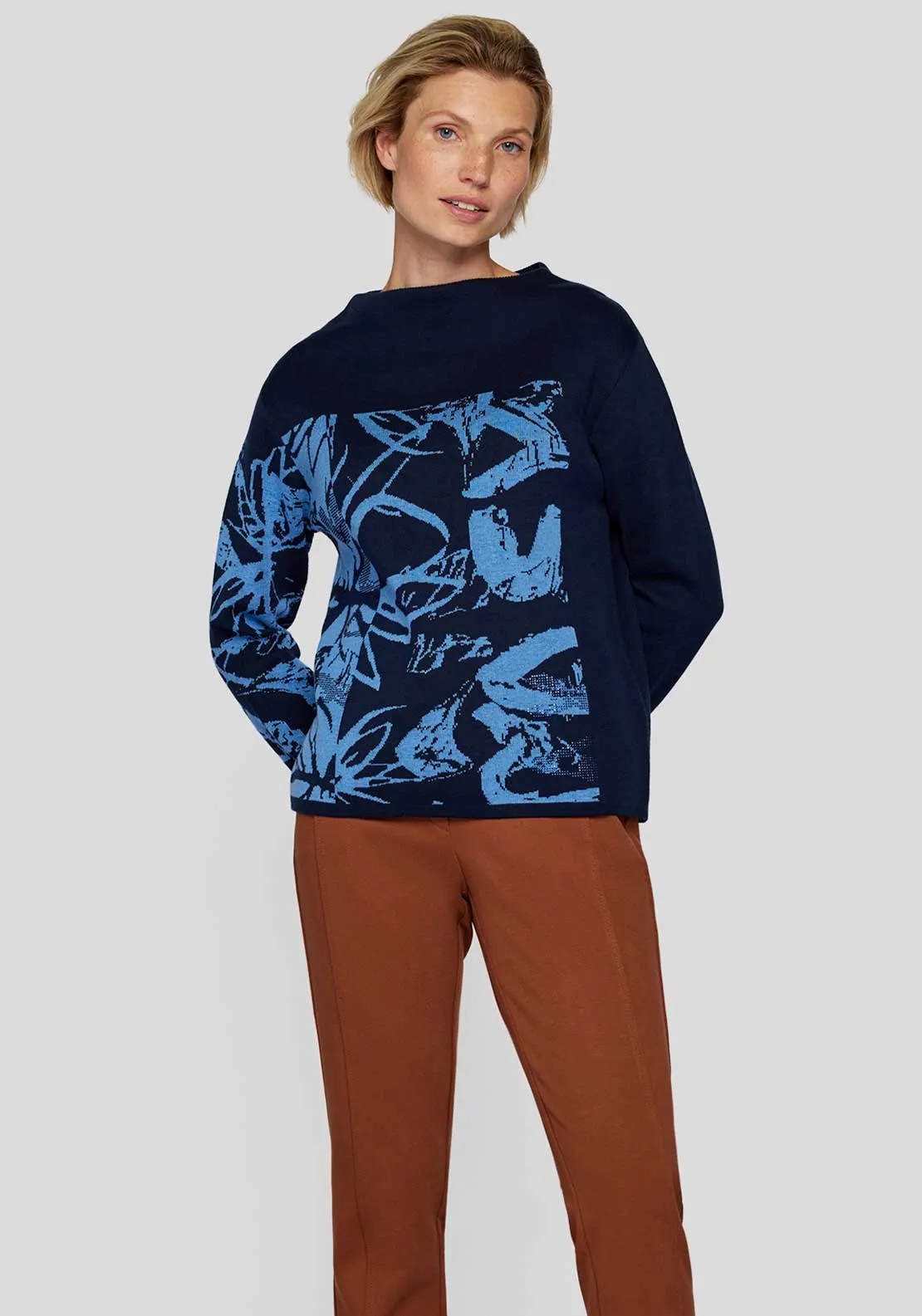 Rabe Contrast Printed Jumper, Navy